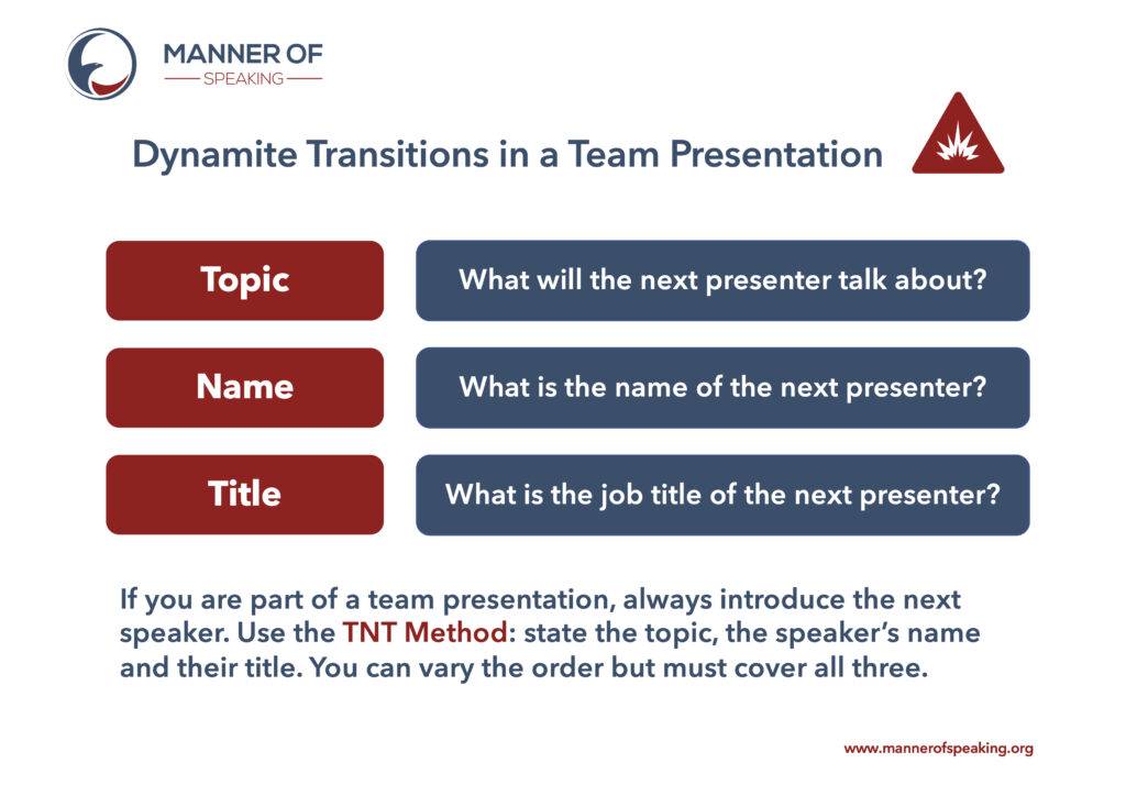 A team presentation needs good transitions